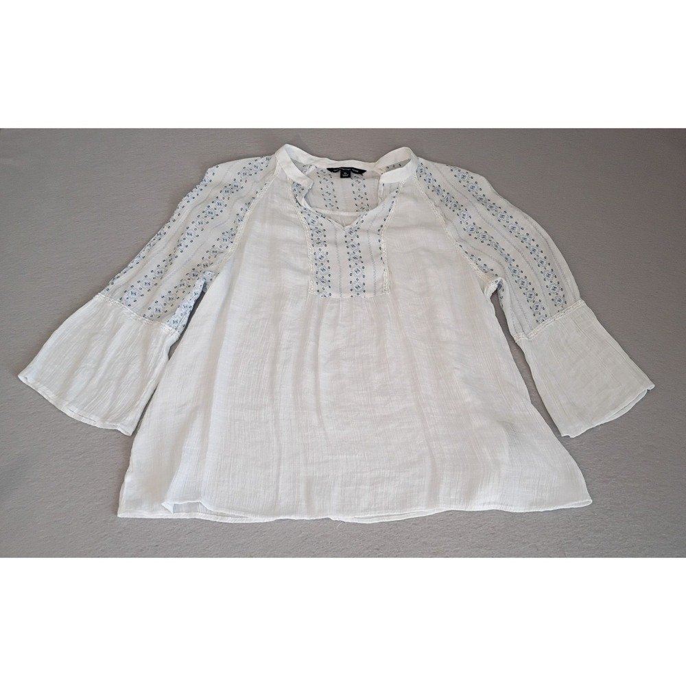 Zac & Rachel Blouse Women's Size Petite Large Blue & White Bohemian Flowy‎ Sheer